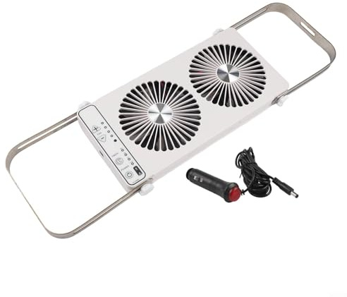 Quiclume RV Dachfenster Ventilator 12V mit 4 Stufen, Faltbar 37,5-58,9 cm, Kühler Doppelreihen-Lüfter für Wohnwagen Camping, Weiß(White)