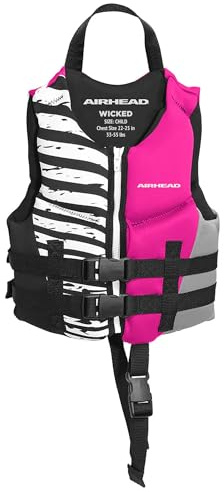 Airhead Child Type III Life Jacket | US Coast Guard Approved | Closed Sided, Quick-Dry | Secure Buckles & Zipper | Wicked Kwik-Dry NeoLite Flex | Hot Pink