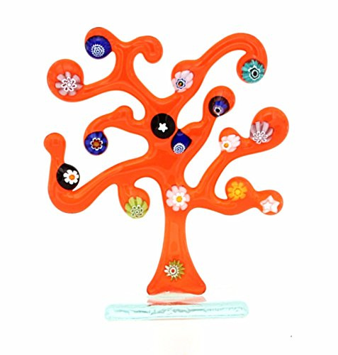 Bomboniera Albero della Vita Altezza 9 cm Klimt Arancio Murrine Vetro di Murano Made in Italy