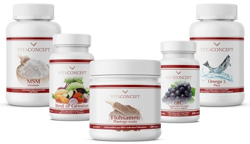 21-Tage Stoffwechselkur I HCG Diät I Komplettpaket I Omega 3, MSM, OPC, Vitamin Kapseln und Flohsamen I inkl. Anleitung & Ablaufplan I VITACONCEPT®