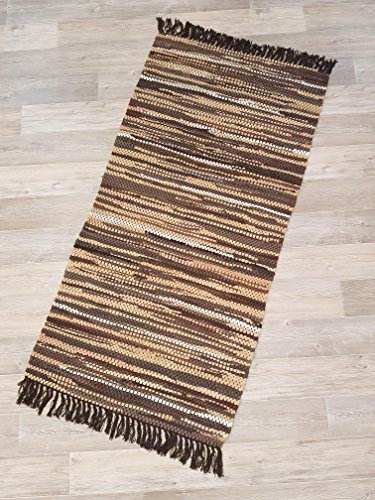 Kottig Fleckerlteppich Hochwertiger Handweb Fleckerl Teppich Arlberg 70x140 cm 2.200g/m2 schwere Qualität braun