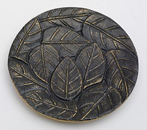 Kerzenteller, Dekoteller aus Alu in Blätterstruktur Schwarz/Gold, Durchmesser 14 cm