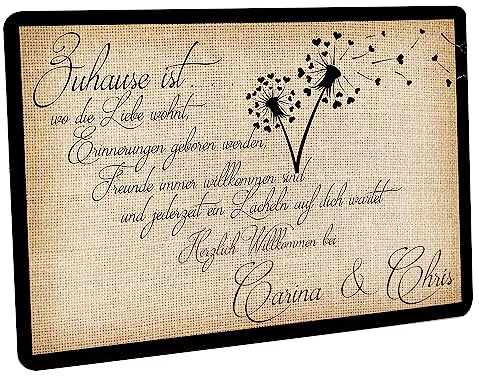 Crealuxe Personalisierbare Fußmatte - Zuhause ist wo die Liebe wohnt - Türmatte mit Wunschtext, Name oder Motiv – rutschfest – 60x40 cm – Türvorleger für Innen & Außen – Einzug, Hausflur oder Büro
