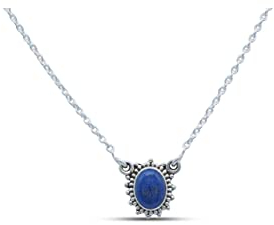 mantraroma Kette 925 Silber Lapis Lazuli blauer Stein Edelstein Collier Silber Damen Sterling Silber Halskette Geschenk (MCO-012-06)