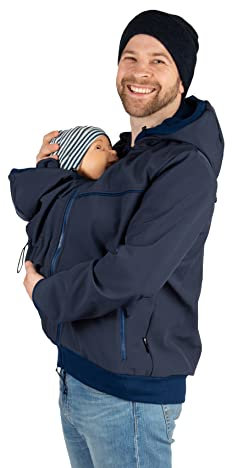 Viva la Mama - Männerjacke zum Babytragen Vorn, Allwetter, Softshell - Explorer - Marine - XXL