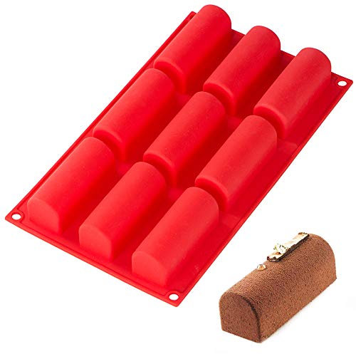 Webake Twinkie Pan Mini-Form aus Silikon für 3D-Zylinder-Mousse, DIY-Pudding-Kuchenformen, rechteckig, 9 Mulden, Rot