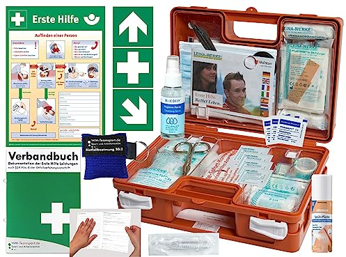 Verbandskoffer/Verbandskasten (K) Typ CSN -Komplettpaket- Erste Hilfe aktueller DIN 13157 Betriebe -DSGVO- INKL. PERF. VERBANDBUCH +Hygiene-Gel, Notfallbeatmung & Sprühpflaster +AUSHANG +AUFKLEBER
