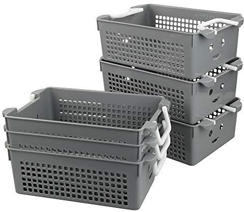 Annkky Plastic Storage Basket with Smile Design, 6-Pack Grey Stackable Baskets