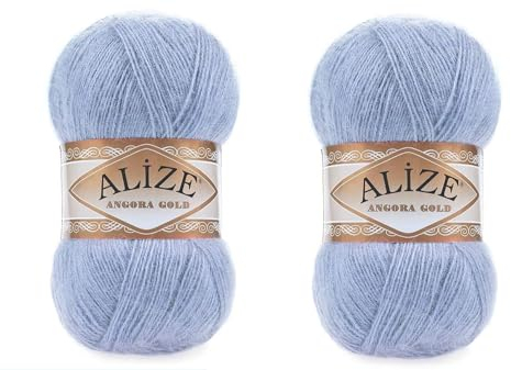 Alize Angora-Goldgarn, 20 % Wolle, 80 % Acryl, weiches Garn, Häkelgarn, 2 Knäuel, 200 g, 1204 yds Spitze, Handstricken, türkisches Garn (40 blau)