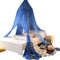 SHIKUN Runde Kuppel Baldachin mit Krone & Stern Banner & Stern Lichterketten Kinder Moskitonetz Kinderzelt Bett Vorhang für Jungen, Mädchen, Kinderbett, Blau