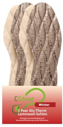 MADE IN GERMANY 2 Paar Wintersohlen für Schuhe aus Alu-Therm-Lammwolle Gr. 42/43 von CS Feet - Wärmende Schuheinlagen und Einlegesohle
