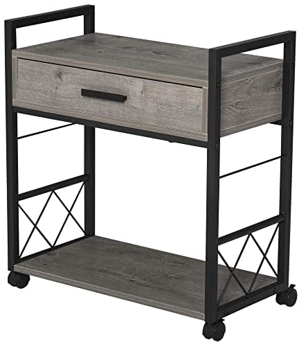 HOMCOM Beistelltisch Servierwagen mit Rädern Küchenwagen Kaffeetisch mit Schublade Ablage Sideboard beweglich Grau Spanplatte 60 x 30 x 65 cm