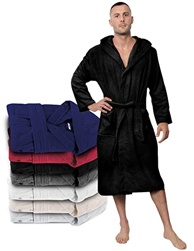 Twinzen Accappatoio per Uomo con Cappuccio in Spugna, 2 Tasche, Cintura Cotone Senza Prodotto Chimico, Oeko Tex - Vestaglia per Uscire dalla Doccia, Assorbente e Confortevole