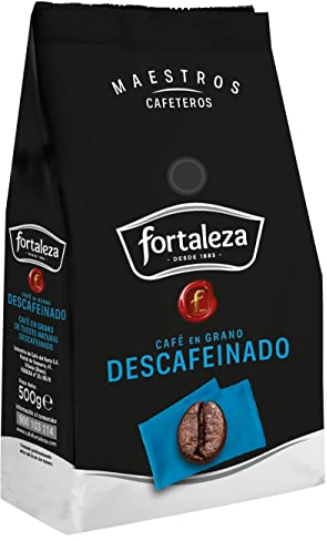 CAFÉ FORTALEZA Café en Grano Natural Descafeinado Pack 6x500g (3Kg) Compatible con Cafeteras Espresso y Superautomáticas - Café Grano Descafeinado Suave Con Variedad Arábica y Robusta