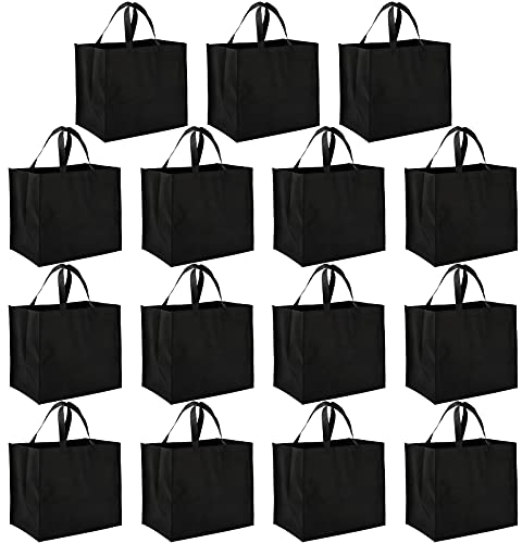 Tosnail 15 Pack Large Reusable Grocery Tote Bags with Handles, Foldable Non-Woven Shopping Bags, 33x38x24cm - Black