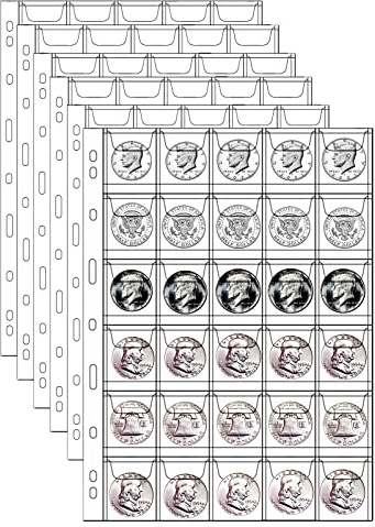 30-Pocket Coin Pages for Collectors, Standard 9-Hole Coin Collection Pages, 10 Sheets Coin Sleeves, Coin Collecting Supplies (30 Pocket -10 Sheets)