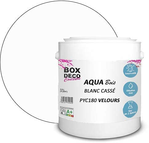 BOX DECO COULEURS Peinture meuble bois acrylique aspect velours-satin Aqua Bois - 2,5L, Blanc Cassé
