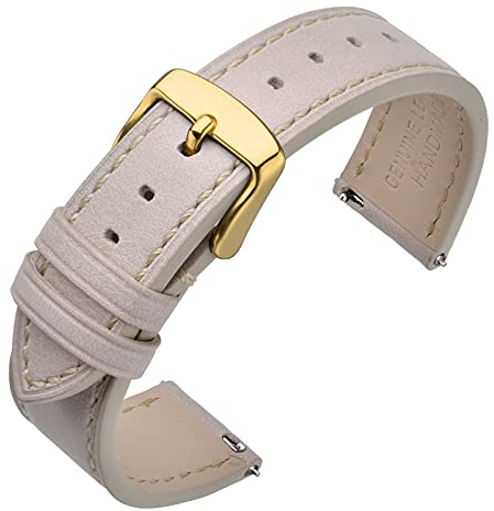 ANNEFIT Uhrenarmband 18mm, Schnellverschluss Lederarmband Ersatz mit Gold Schnalle (Beige)