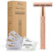 Bamboozy Rasierhobel für Damen - Safety Razor für Damen - Aluminium - Zero Waste - Double Edge Nassrasierer (20 Rasierklingen, Rose Gold)