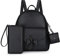 ECOSUSI Mini Zaino Donna Pelle Zainetto Piccolo Zaini Casual Zaino Impermeabile Elegante Borsa da Viaggio Borsa a Tracolla Zaino Set Zaino Ragazza Set di Cute Bowknot Nappa Satchel 2 Pezzi，Nero