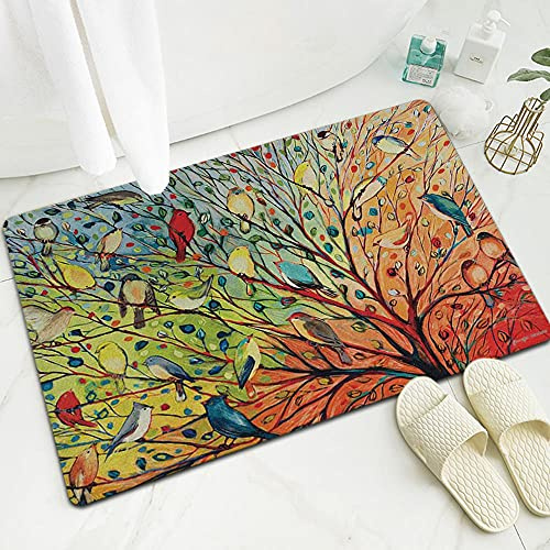 ZZDXW Fußmatte Bunter Baumvogel Schmutzfangmatte rutschfeste Badteppich Innenbereich Außen Waschbar Maschinenwaschbare Fußmatten(80x120cm)