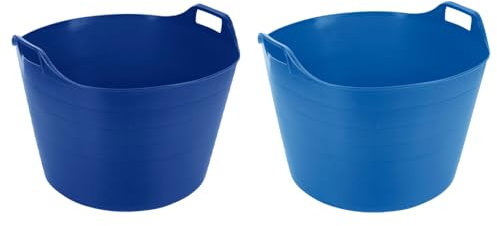 M1SS (Set of 2) 75L Litre Blue And Sky Blue Robust Versatile Extra Large Flexi Tub Garden Home Flexible Plastic Storage Container Bucket Trugs Horse Feeder Flex Tub- MADE IN UK (Blue + Sky Blue)
