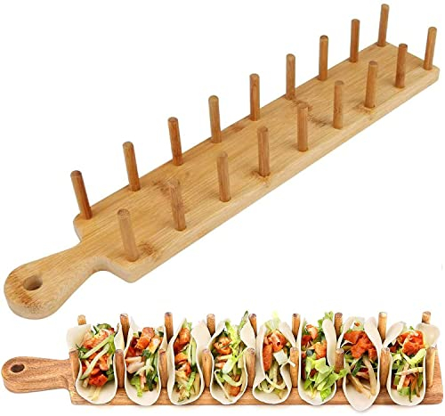 Soporte De Tacos De Madera, Soporte De Bandeja De Soporte De Taco De Bambú Que Puede Contener Hasta 8 Tacos Cada uno, Para Servir Bandejas De Tacos De Estilo Alimenticio De Cáscara Suave (1)