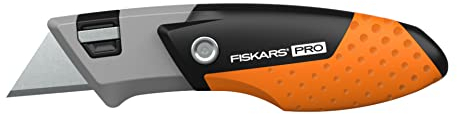 Fiskars Taglierino Multiuso Pieghevole e Compatto Pro, Lunghezza 12 cm, Acciaio inossidabile/Plastica, Nero/Arancione, CarbonMax, 1062939