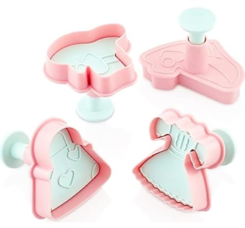 4 Boutique Ausstechformen für Kleid, Mini-Kuchen, Fondant-Ausstecher, Pfannkuchenform, Sandwich-Former, Gebäck-Ausstecher, Kuchenaufsatz, Sandwich-Former, (4 Boutique)