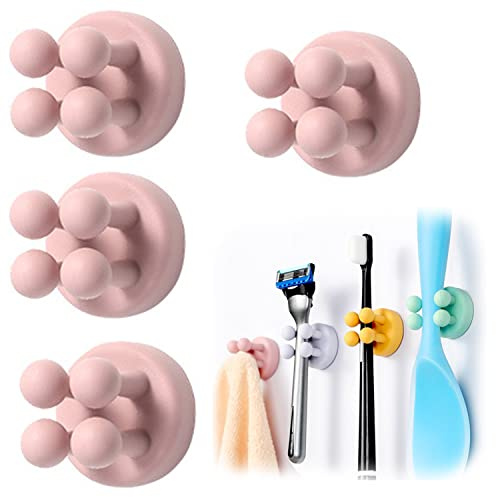 WUBAYI Support de rasoir sans perçage, support de brosse à dents, rasoir de rasage pour femme, support adhésif de douche, porte-stylo autocollant, pince à serviette (rose)