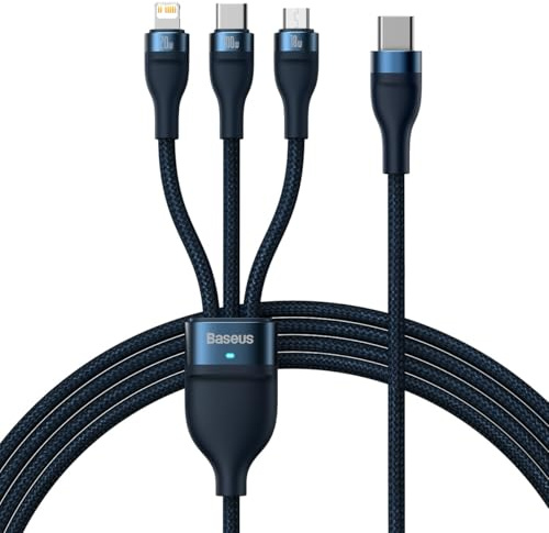 Baseus Câble USB 3 en 1 Flash Série 2, USB-C + Micro USB + Lightning, 100 W, 1,5 m (Bleu)