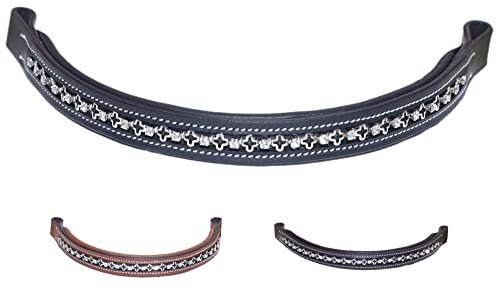 Majestic Ally Gerades Kristall-gepolstertes Premium-Leder-Stirnband für Pferdezaumzeug, Schwarz