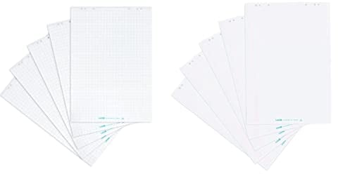 Landre Flipchart Papier, kariert, 20 Blatt je Block, 5er Pack & Flipchart-Papier, blanko, 20 Blatt je Block, 5er Pack