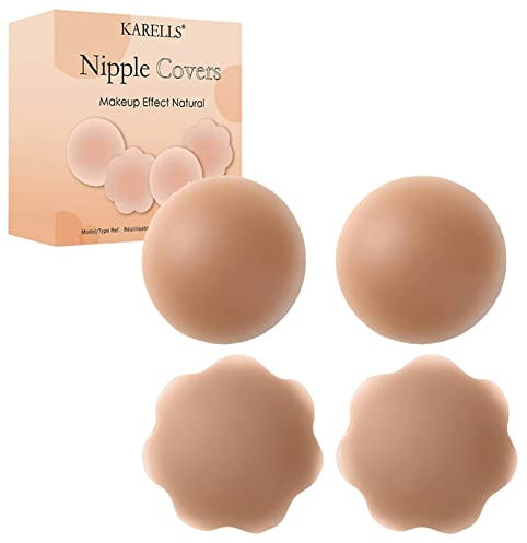 Cache Teton en Silicone, Cache Teton Femme, 2 Paires Réutilisable Auto-adhésif Cache-tétons en Silicone Nipple Cover Couvre-Tétons Adhésif et Réutilisable en Silicone, Brun Clair