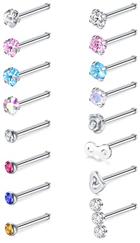 VFUN 20G Nasenstecker Silber Straight Bone Nose Stud Ring Damen Nasen Piercing