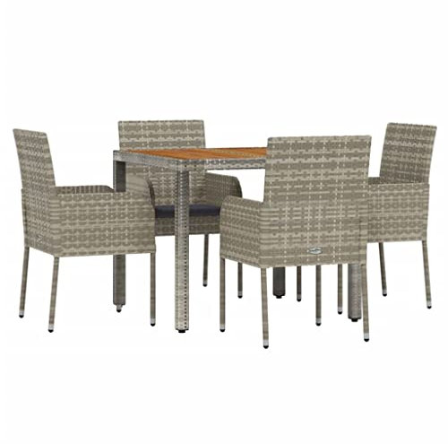 vidaXL Garten Essgruppe 5-TLG., Gartenmöbel Set mit Kissen, Gartengarnitur Tisch 4 Stühle, Sitzgruppe Gartenset Modulares Design, Grau Poly Rattan