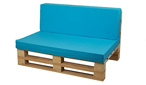 Palets Talavera Palettensofa Komplettset mit Palettenkissen (Sitzkissen & Rückenkissen) – Outdoor Mikrofaser, Blau, 100 × 60 cm