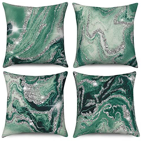 ASDCXZ Kissenbezug Marmor 40x40 cm 4er Set, Modern Leichter Luxus Grün Glänzend Marmor Textur Sofa Dekokissen Kissenbezüge Kissenhülle Waschbar Polyester Flachs Textil Polster Kopfkissenbezug