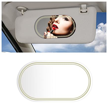CGEAMDY Selbstklebender Auto Schminkspiegel, Auto Sonnenblende Kosmetikspiegel, Spiegel Edelstahl Auto Kosmetikspiegel für Sonnenblende und Autositzlehne(Oval)