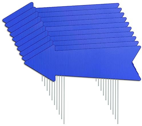 Lot de 10 panneaux de flèche bleue avec piquets 40,6 x 12,7 cm, panneaux de cour directionnels pour mariage, fête d'anniversaire