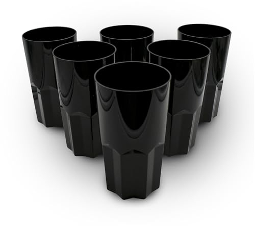 DOJA Barcelona | Polycarbonate Verre | 50cl | Pack 6 | Gobelet Noir | 154x87x1.8mm | en Polycarbonate Noir | Gobelet Plastique Reutilisable Incassable | pour Verre a Eau, Verre a Vin, Verre Cocktail