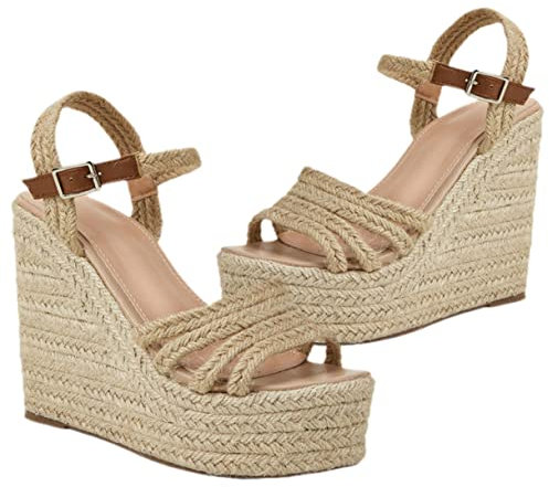 GALPADA Sandali Zeppa da Donna Estivi Intrecciati Suola Spessa Antiscivolo Scarpe Casual Sandali Traspiranti per Casa Shopping all'Aperto 1 Paio