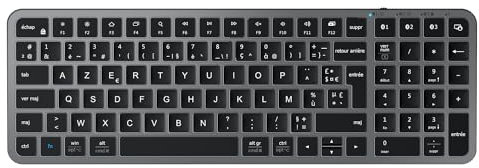 iClever Clavier Bluetooth, Clavier sans Fil Rechargeable USB-C, Multi-dispositifs avec 3 Canal Bluetooth, Compatible Apple macOS, iOS, Windows, Clavier Francais AZERTY, Gris