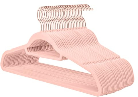 Vastsea 10 Pièces Cintres en Plastique, Cintres Antidérapants, Cintres en Velours avec Porte-Cravate, Peuvent Etre pour Les Manteaux, Robes, Chemises(Rose)