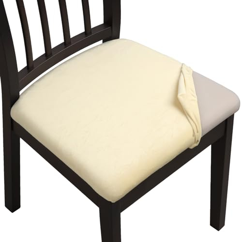 YISUN Samt Stuhlbezug Sitzfläche Sitzbezug Stuhl 4er Set Universal Stretch Sitzkissen Bezug Sitzbezüge für Abwaschbar Schonbezug Stuhl Hussen für Büro Wohnzimmer Schlafzimmer(4, Samt Beige)
