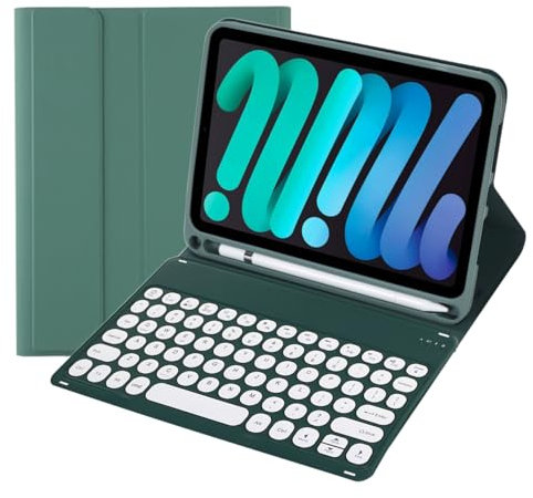 KcoxdCn Slim Candy Colors Keyboard Case Compatible with iPad mini 7 (A17 Pro) 2024 / iPad mini 6 (2021) 8.3 inch with Pencil Holder Mutil Angles Stand Cover Detachable Wireless Keyboard (Dark Green)
