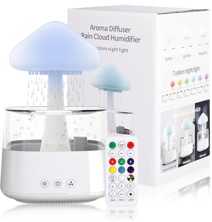 Tissting 450 ML Humidificador de Nube de Lluvia,Difusor de Nube de Lluvia de Hongos,Humidificador de Nube de Lluvia Luz Nocturna,Humidificador de Hongos con 7 Colores para Dormir Relajarse (Blanco)