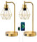 EDISHINE Bedside Lamps Set of 2, Dimmable LED Table Lamp, Diamond Cage Lampshade, USB Charging Ports, Touch Lamps for Living Room, Bedroom, E27 Socket, Bulb Included, Gold