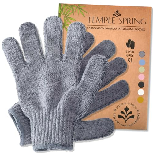 Temple Spring Peelinghandschuh, Peeling Körper Duschschwamm, Waschhandschuh Körper Sauna Zubehör, Peeling Handschuh, Duschhandschuh Badezubehör für Ingrown Hair, Luffa Handschuh – Grau XL