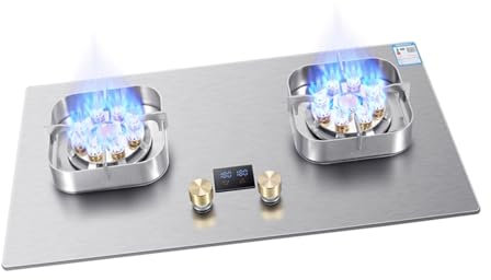 Table De Cuisson À Gaz,Plaque De Cuisson À Gaz À 2 Brûleurs,Avec Fonction Minuterie, Cuisinière À Gaz NG/GPL De 7,2KW,For Caravane,Maison,Camping,Restauration,Cuisinière À Gaz Électronique À Impulsion